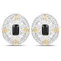 0.93 Carat Genuine Blue Sapphire and White Diamond .925 Sterling Silver Earrings