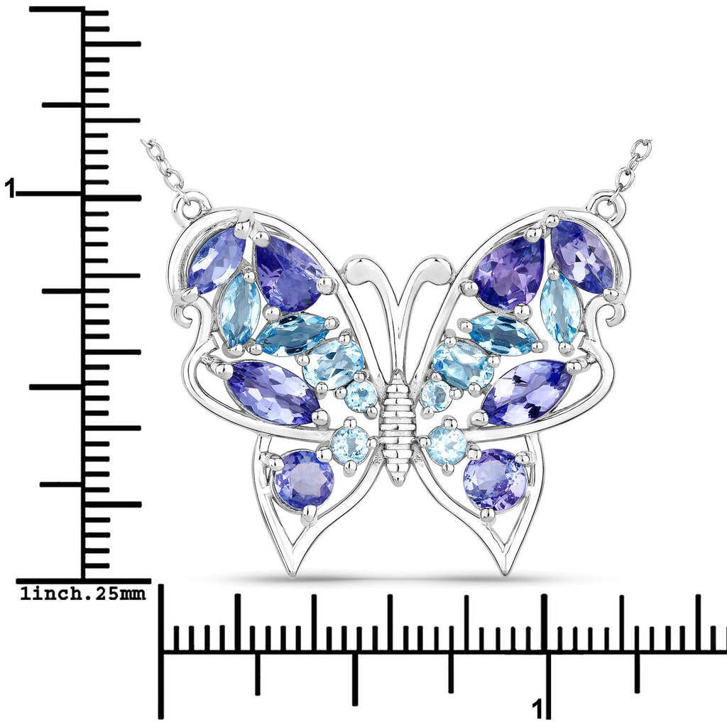 3.60 Carat Genuine Tanzanite and Swiss Blue Topaz .925 Sterling Silver Necklace