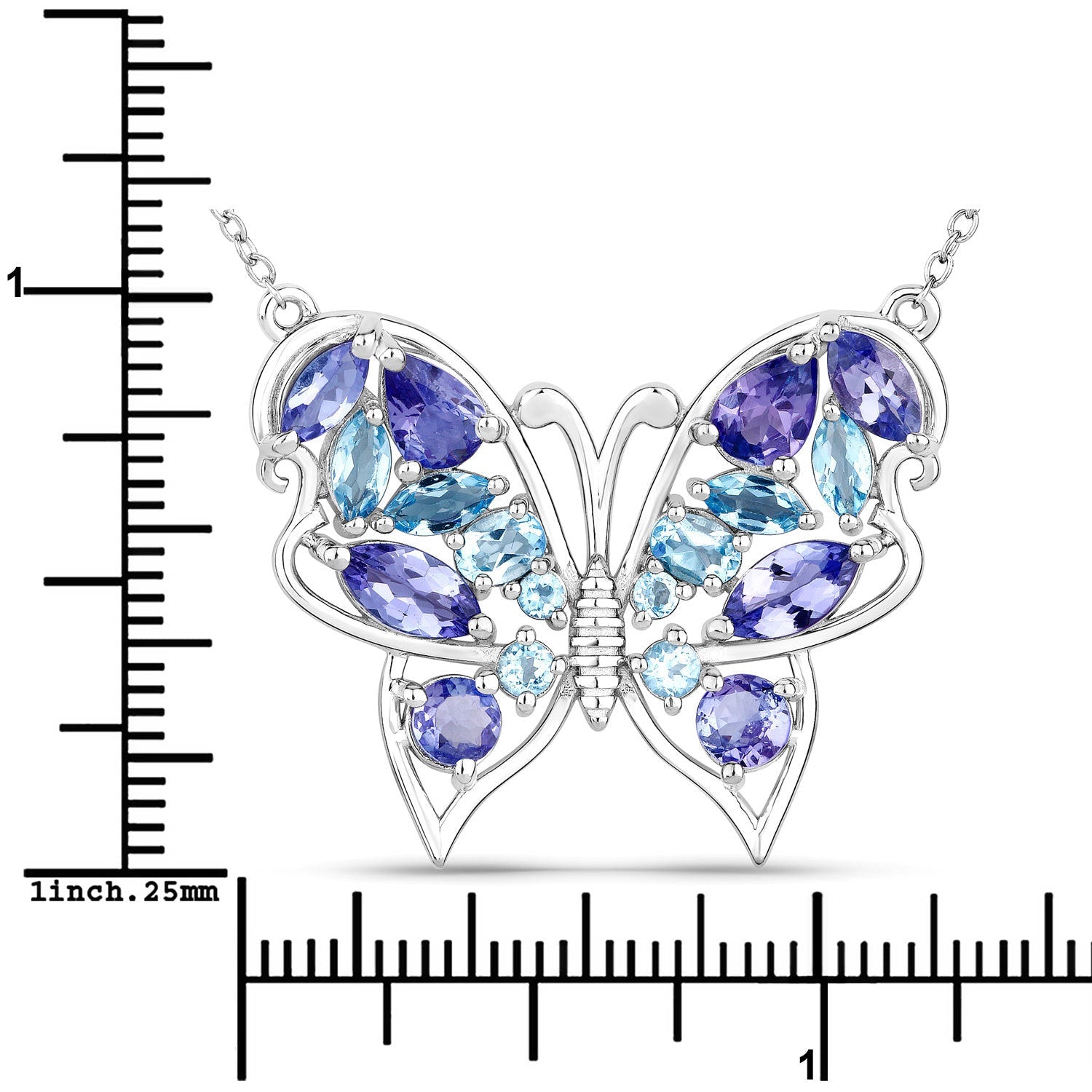 3.60 Carat Genuine Tanzanite and Swiss Blue Topaz .925 Sterling Silver Necklace