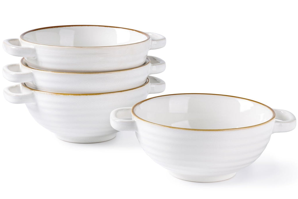 GBHOME Ceramic Soup Bowls with Double Handles 24 OZ Soup Cups Set for Soup Cereal Stew Salad Noodles Ramen，Microware &Dishwasher Safe Set of 4