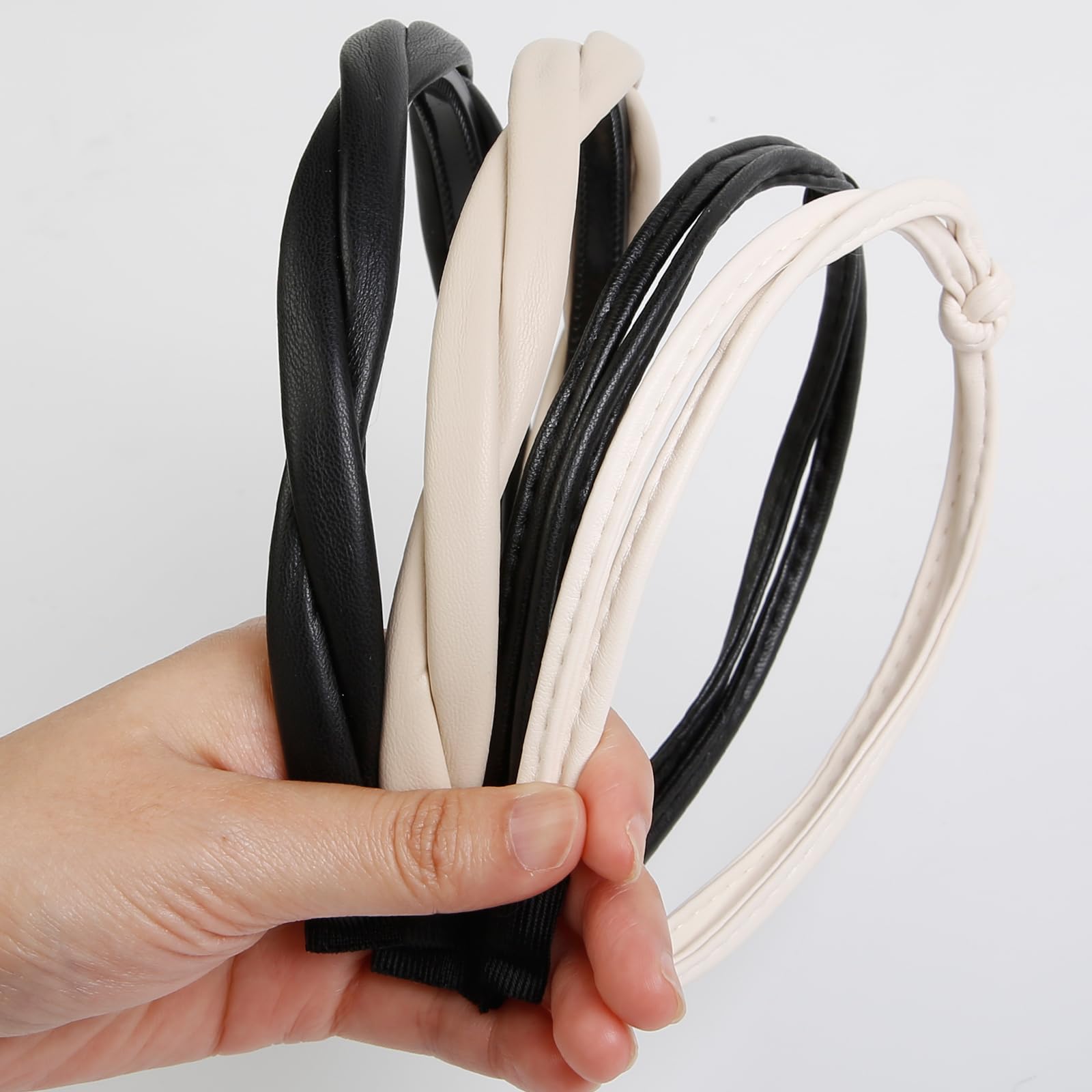 WOVOWOVO 4 Packs Leather Headbands for Women Twisted and Skinny Knotted Headbands Non Slip Fashion Thin Hairbands for Women Girls Hair Accessories Head Bands