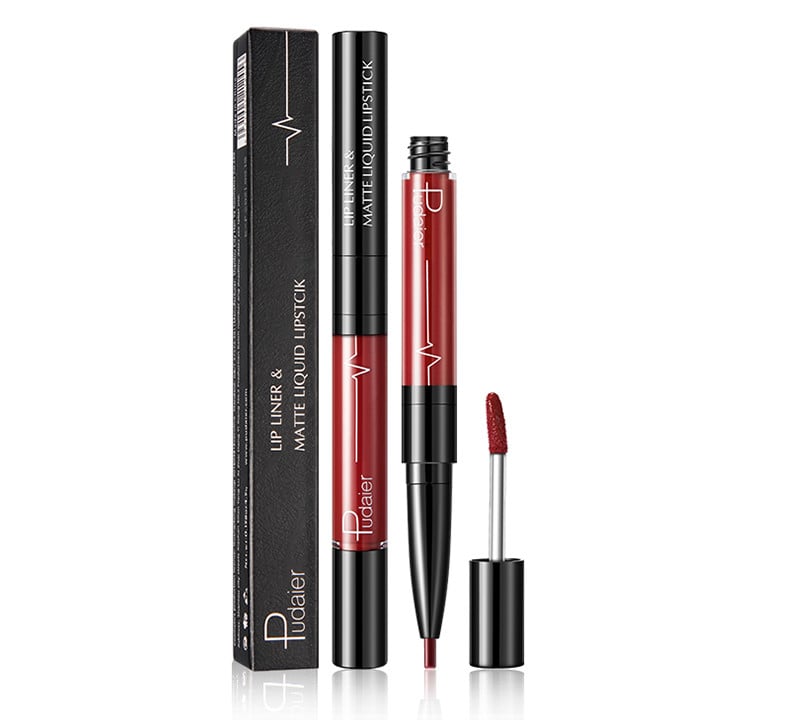 Pudaier 2-in-1 Matte Lip Gloss & Lip Liner - Agate Red