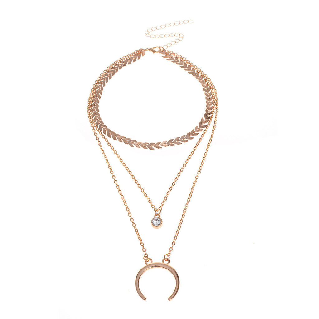 Crescent Moon Necklace with Alloy Pendant and Rhinestones