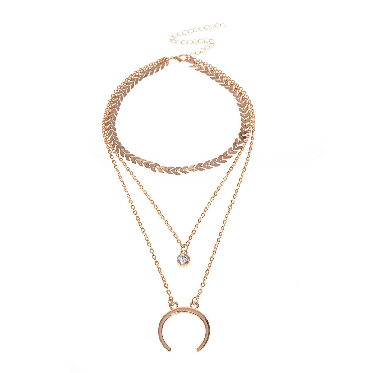 Crescent Moon Necklace with Alloy Pendant and Rhinestones