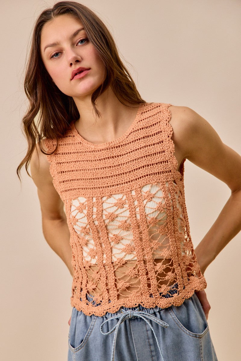 SO ME Crochet Knitted Lace Sweater Tank Top