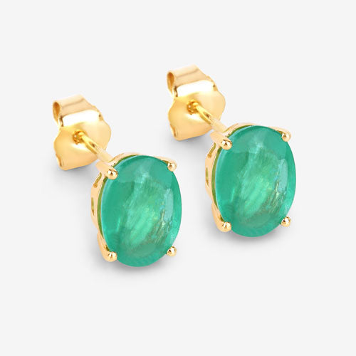 2.40 Carat Genuine Zambian Emerald 10K Yellow Gold Earrings