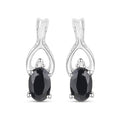 14K White Gold Plated 1.11 Carat Genuine Black Sapphire and White Diamond .925 Sterling Silver Earrings
