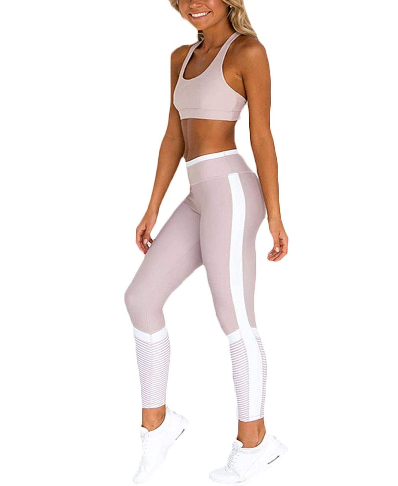 Hotexy Women Workout Sets Contrast High Waisted Yoga Leggings with Stretch Sports Bra Gym Clothes Matching Sets