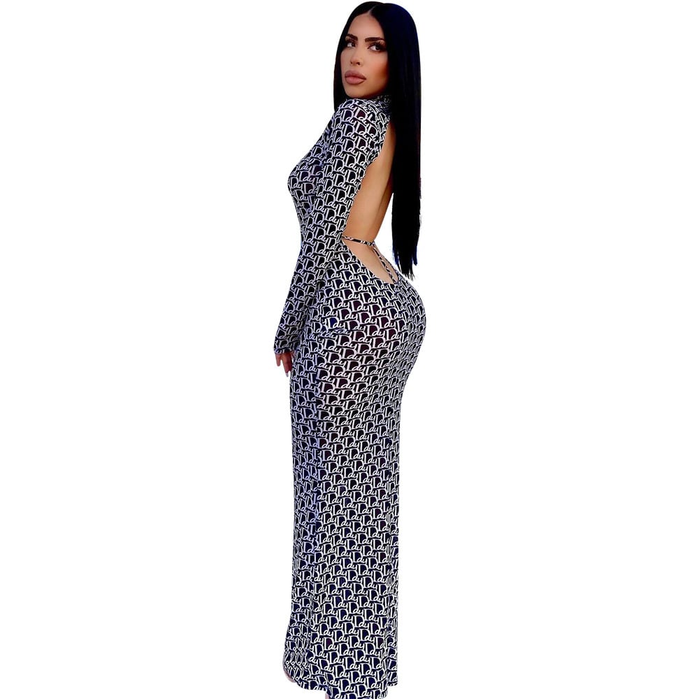 Backless Printed Dress for Women