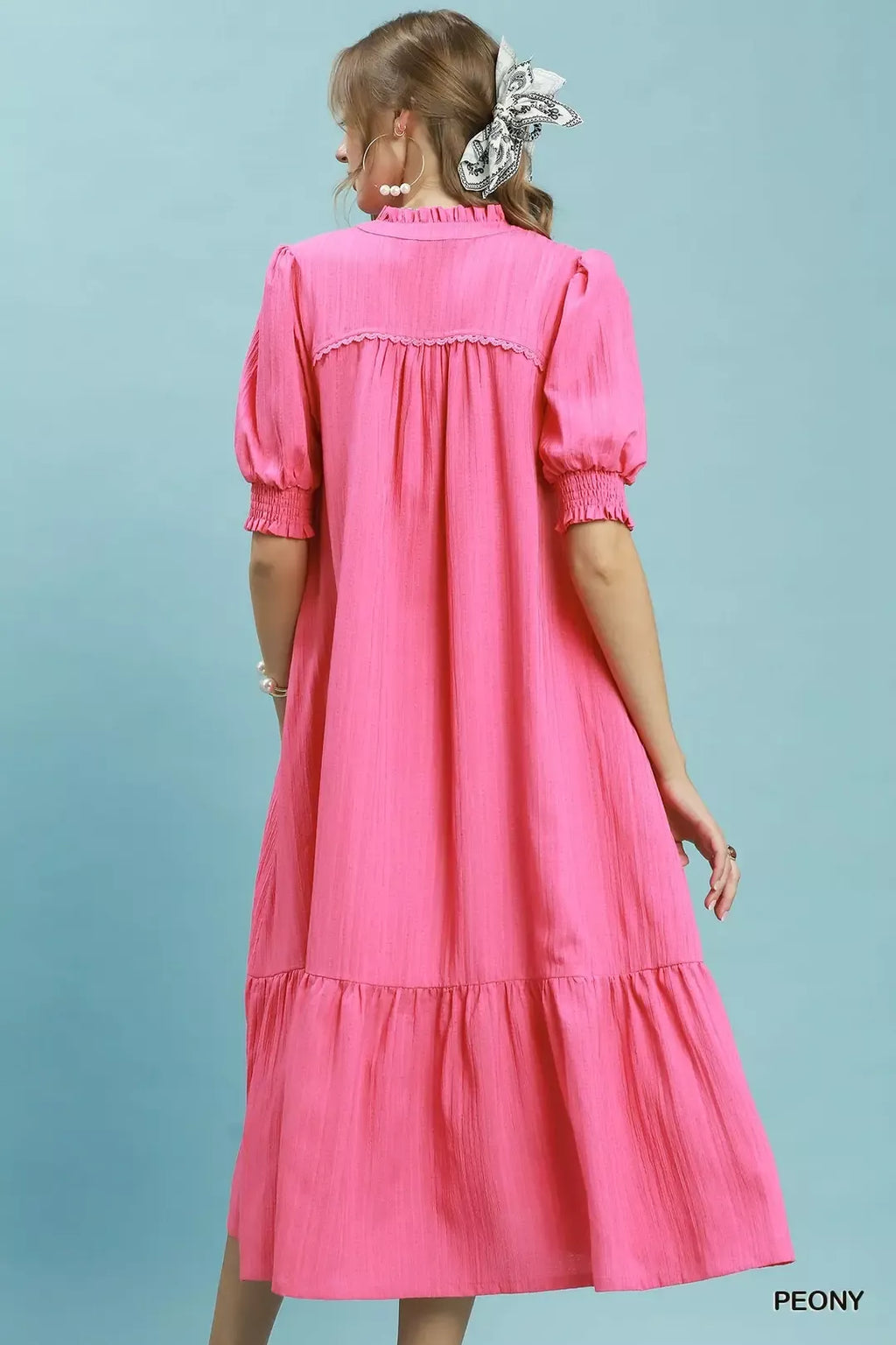 Umgee Textured Puff Sleeve Midi Dress