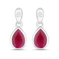 1.65 Carat Genuine Ruby and White Diamond 10K White Gold Earrings