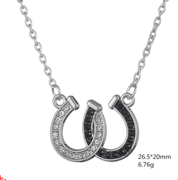 Double U-Shaped Black and White Horseshoe Necklace