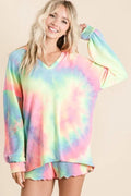 BiBi Tie Dye French Terry Top With Balloon Sleeves