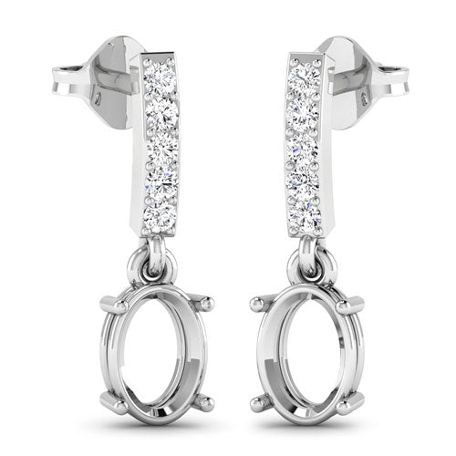 0.14 Carat Genuine White Diamond 14K White Gold Semi Mount Earrings - holds 7x5mm Oval Gemstones
