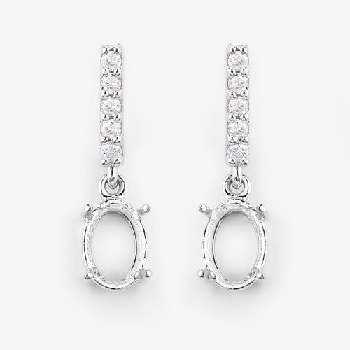 0.14 Carat Genuine White Diamond 14K White Gold Semi Mount Earrings - holds 7x5mm Oval Gemstones