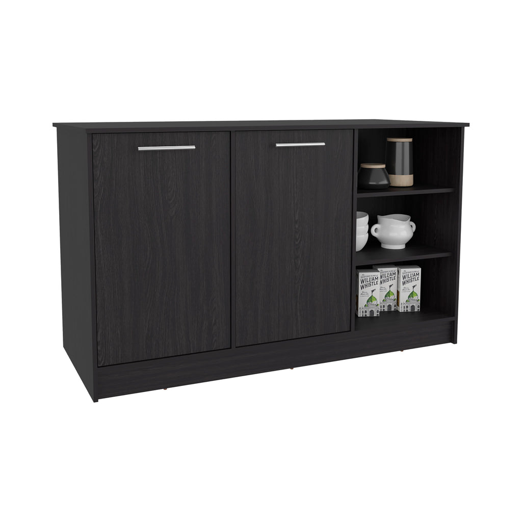 Kitchen Island Two Cabinets, Three Open Shelves