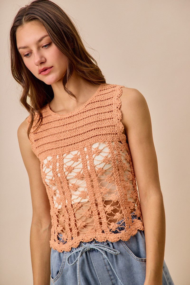 SO ME Crochet Knitted Lace Sweater Tank Top