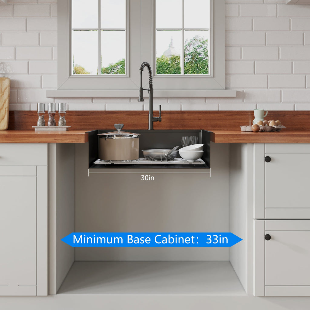 30' x 22' Black Drop In Kitchen Sink,  16 Gauge Stainless Steel Workstation Sink