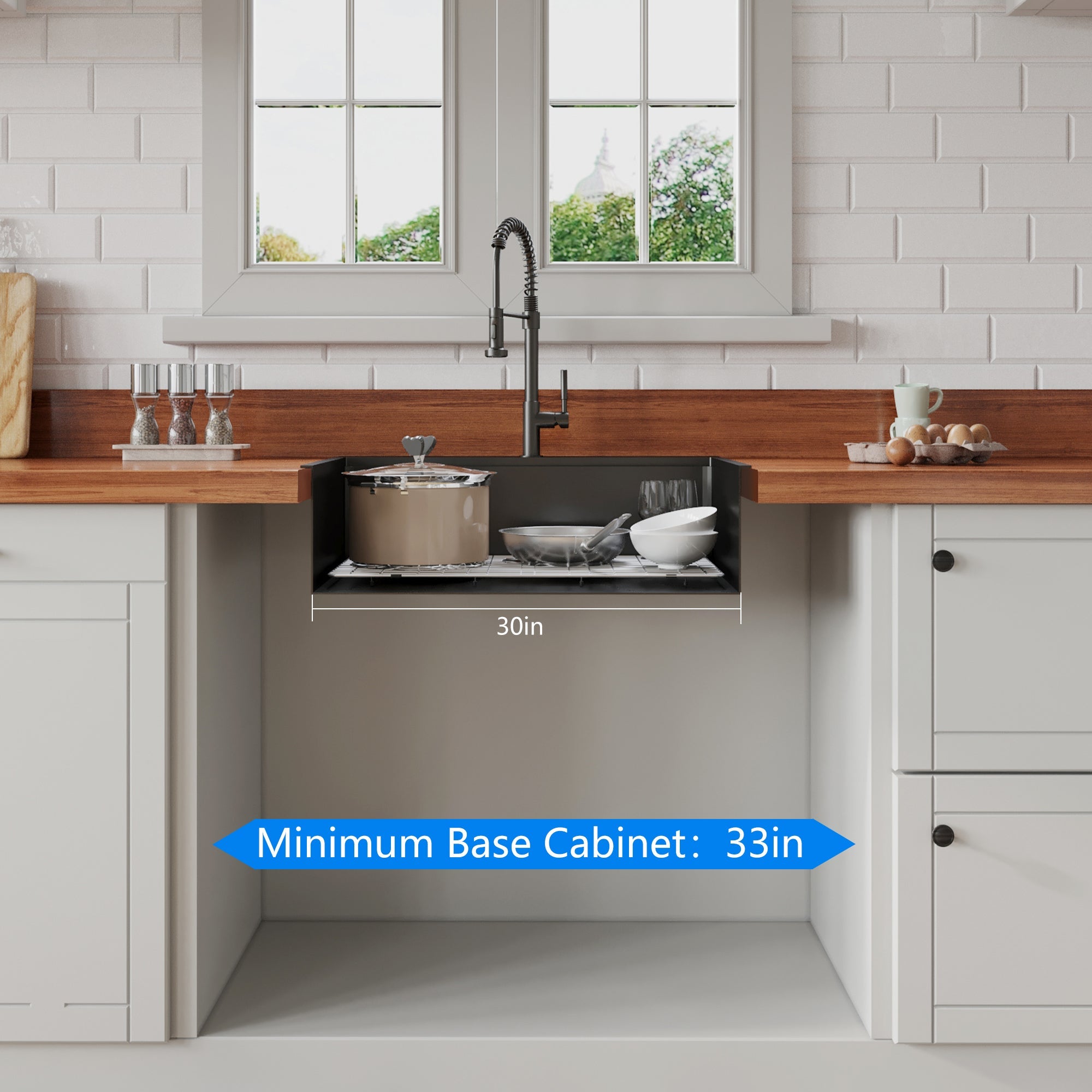 30' x 22' Black Drop In Kitchen Sink,  16 Gauge Stainless Steel Workstation Sink