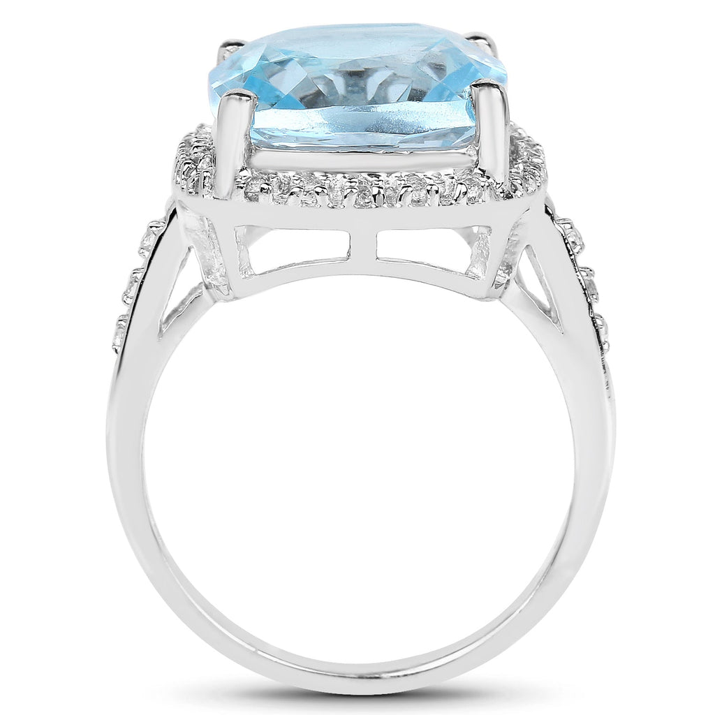 7.18 Carat Genuine Blue Topaz and White Topaz .925 Sterling Silver Ring
