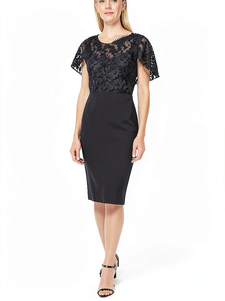 Ralph Lauren Embroidered Petal Sleeve Jewel Neck Sheath Dress, Size 8P