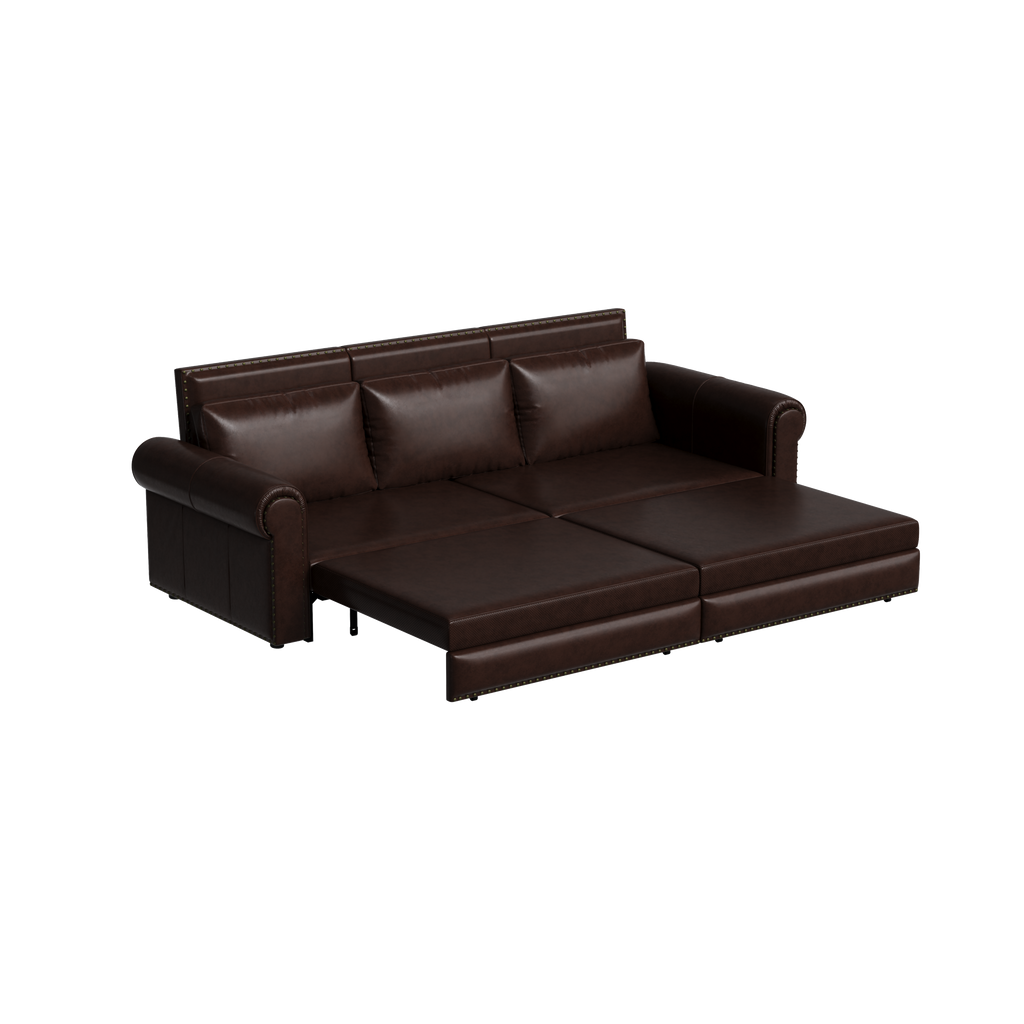 93.7 ' Pull Out Sofa Bed, 3-in-1 Faux Leather Convertible Sleeper Sofa with Nailhead Trim & Rolled Arm,Multi-Functional Sofa Bed for Living Room,Bedroom,Apartment,Office