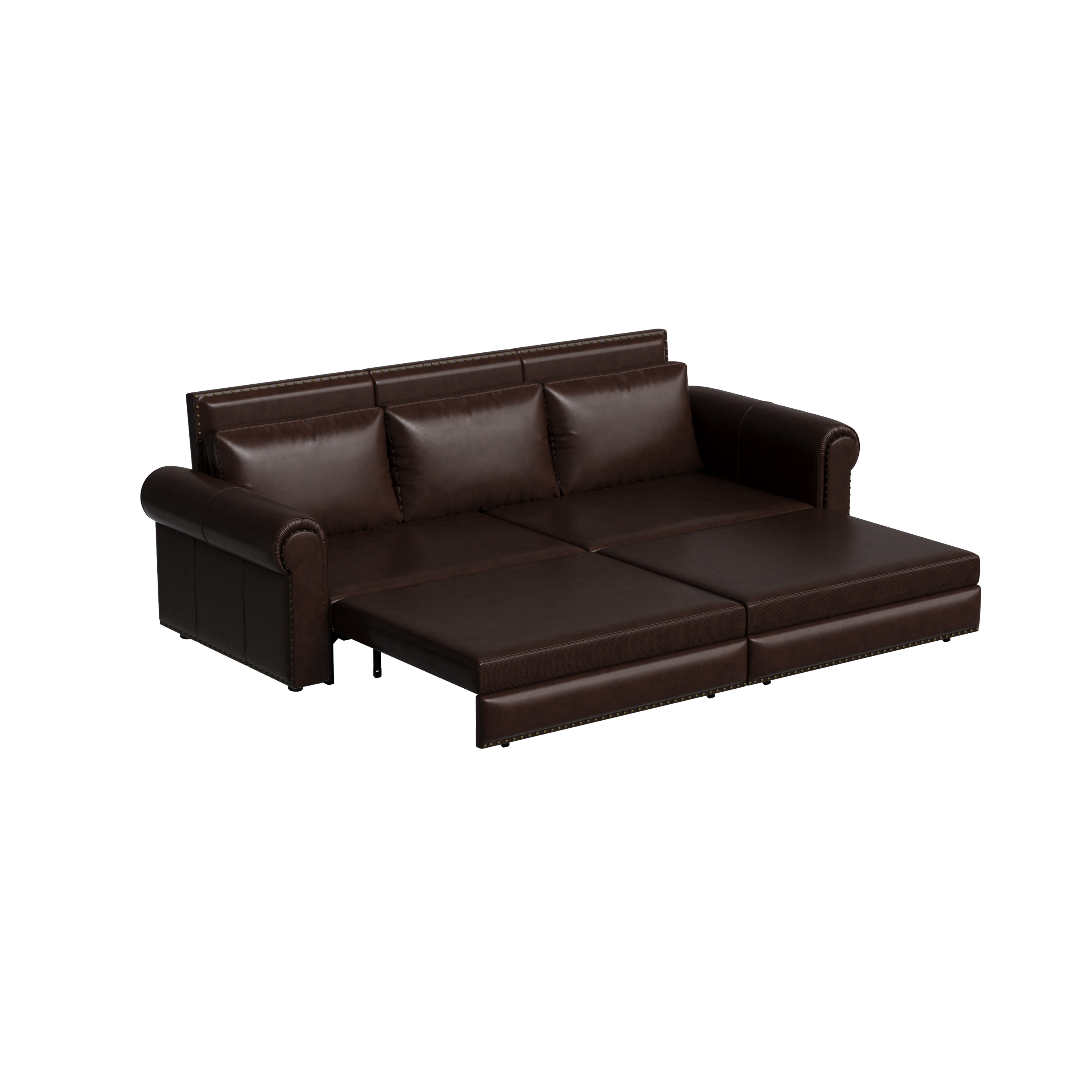 93.7 ' Pull Out Sofa Bed, 3-in-1 Faux Leather Convertible Sleeper Sofa with Nailhead Trim & Rolled Arm,Multi-Functional Sofa Bed for Living Room,Bedroom,Apartment,Office