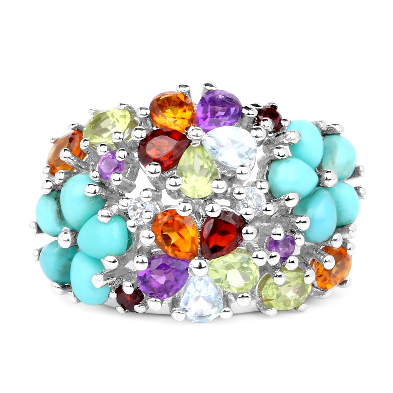 4.03 Carat Genuine Multi Stones .925 Sterling Silver Ring
