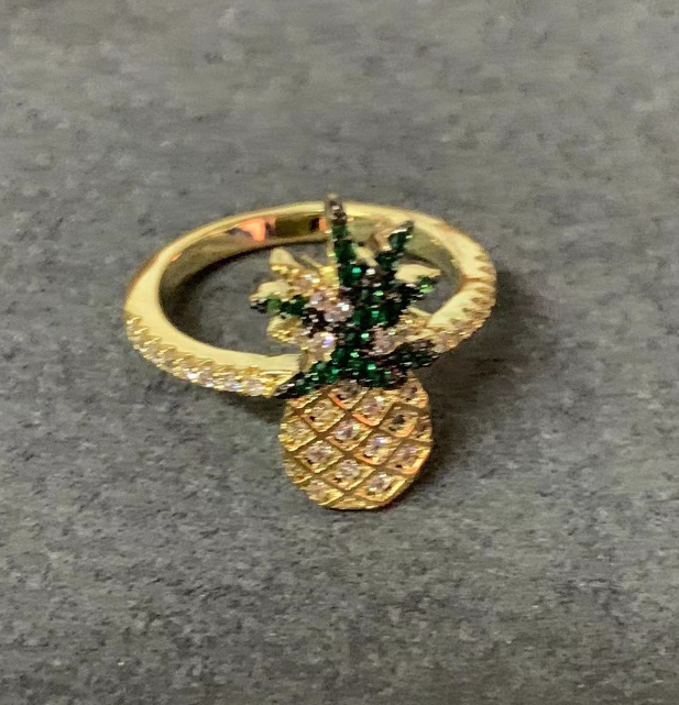 New APM Pineapple Crystal Ring - Fruit Design, Open Ring