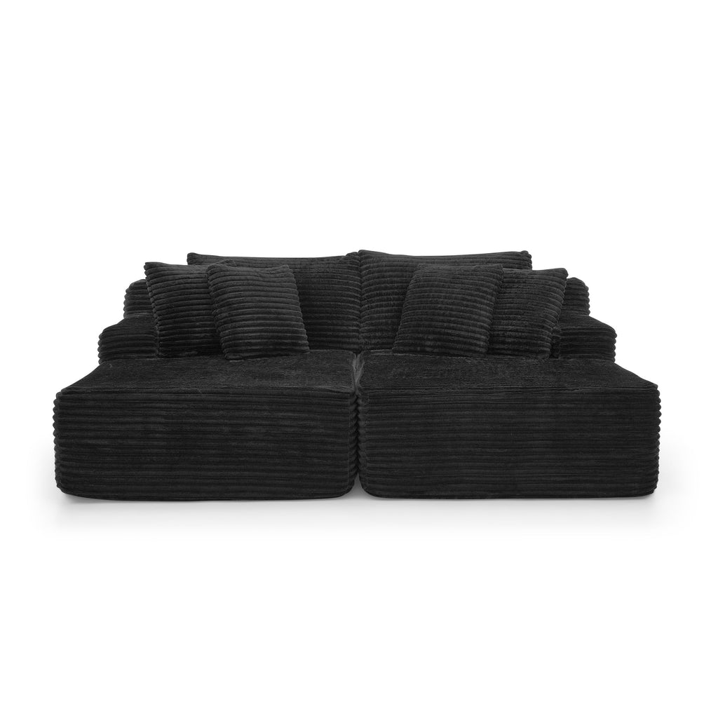 Two-seater lazy sofa lounge chair,Compressed sofa no assembly required, made of velvet fabric, fluffy modern lounge chair, used for indoor living rooms and bedrooms-Black