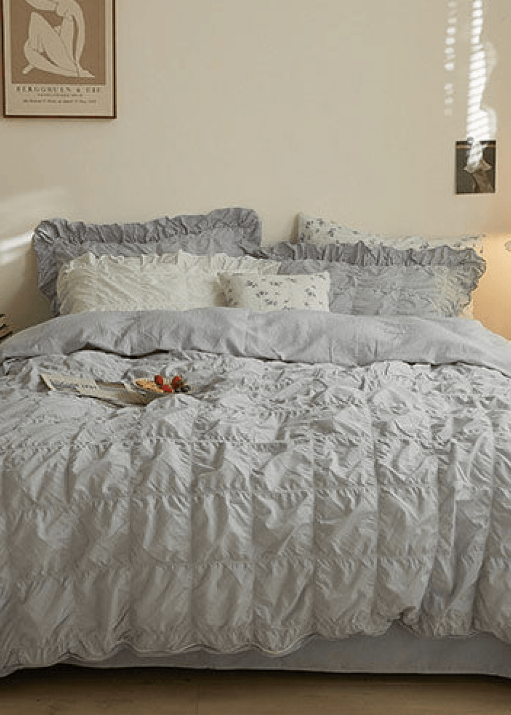 Earth Tone Marshmallow Puff Ruffle Bedding Set / Pumpkin Brown