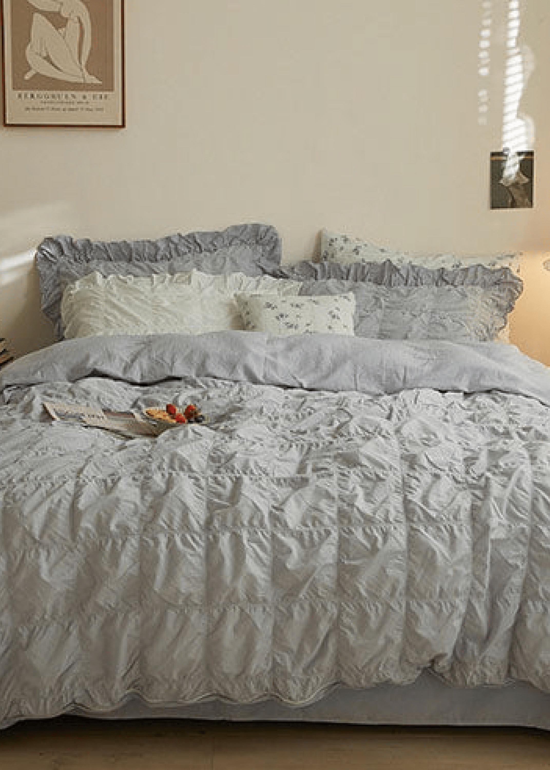 Earth Tone Marshmallow Puff Ruffle Bedding Set / Pumpkin Brown