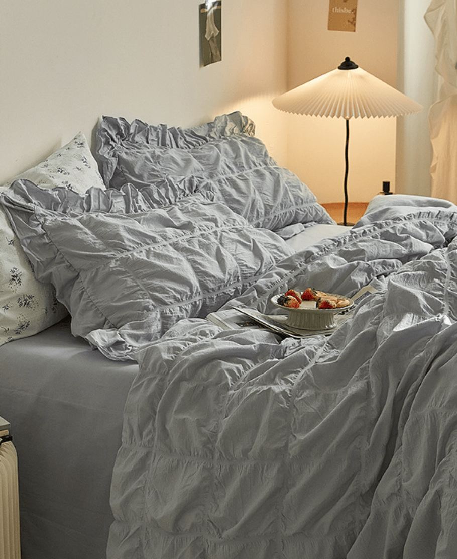 Earth Tone Marshmallow Puff Ruffle Bedding Set / Pumpkin Brown