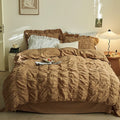 Earth Tone Marshmallow Puff Ruffle Bedding Set / Pumpkin Brown