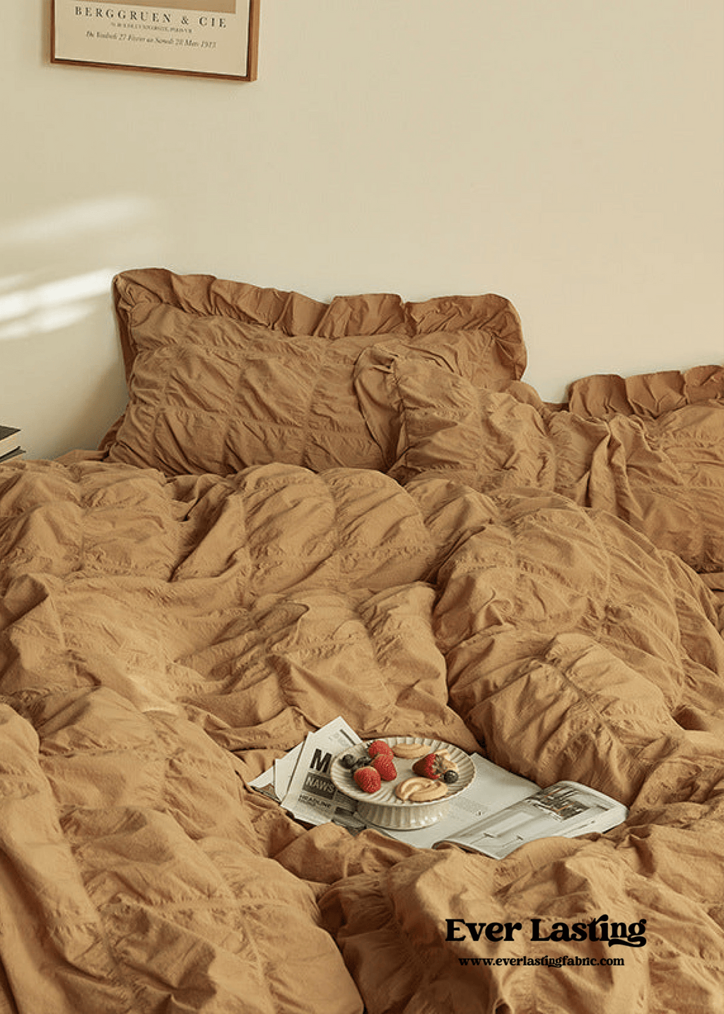 Earth Tone Marshmallow Puff Ruffle Bedding Set / Pumpkin Brown