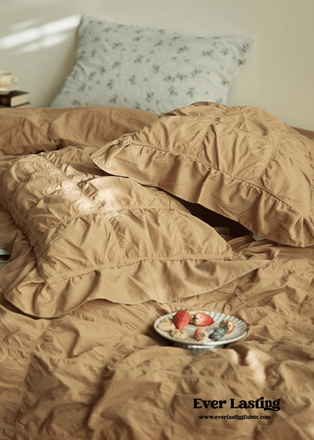 Earth Tone Marshmallow Puff Ruffle Bedding Set / Pumpkin Brown