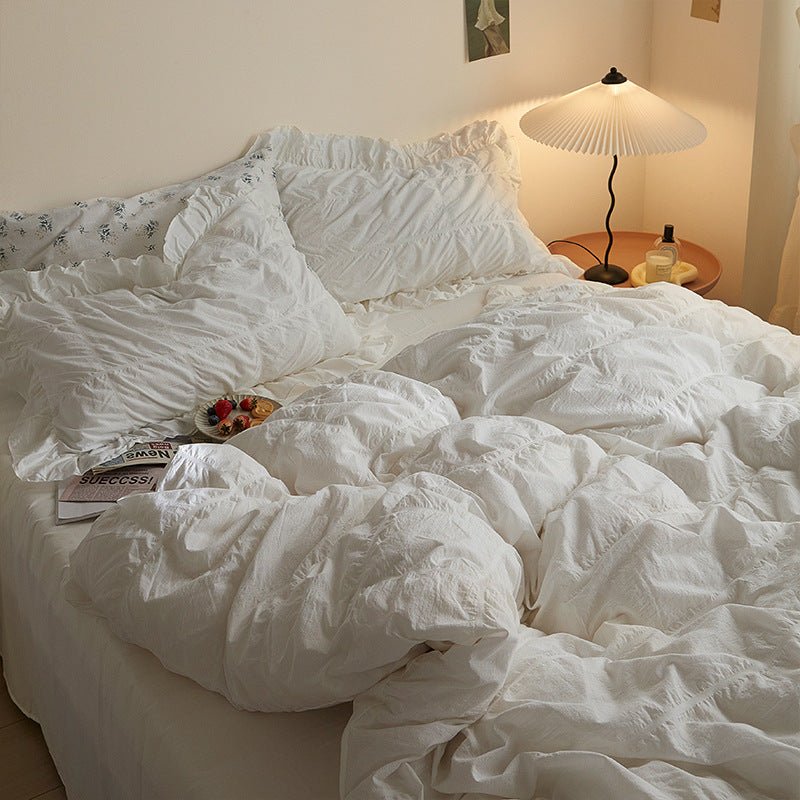 Earth Tone Marshmallow Puff Ruffle Bedding Set / Pumpkin Brown