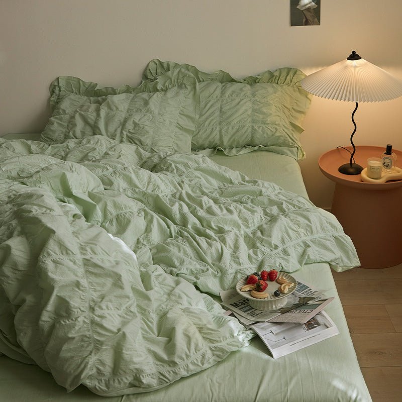Earth Tone Marshmallow Puff Ruffle Bedding Set / Pumpkin Brown
