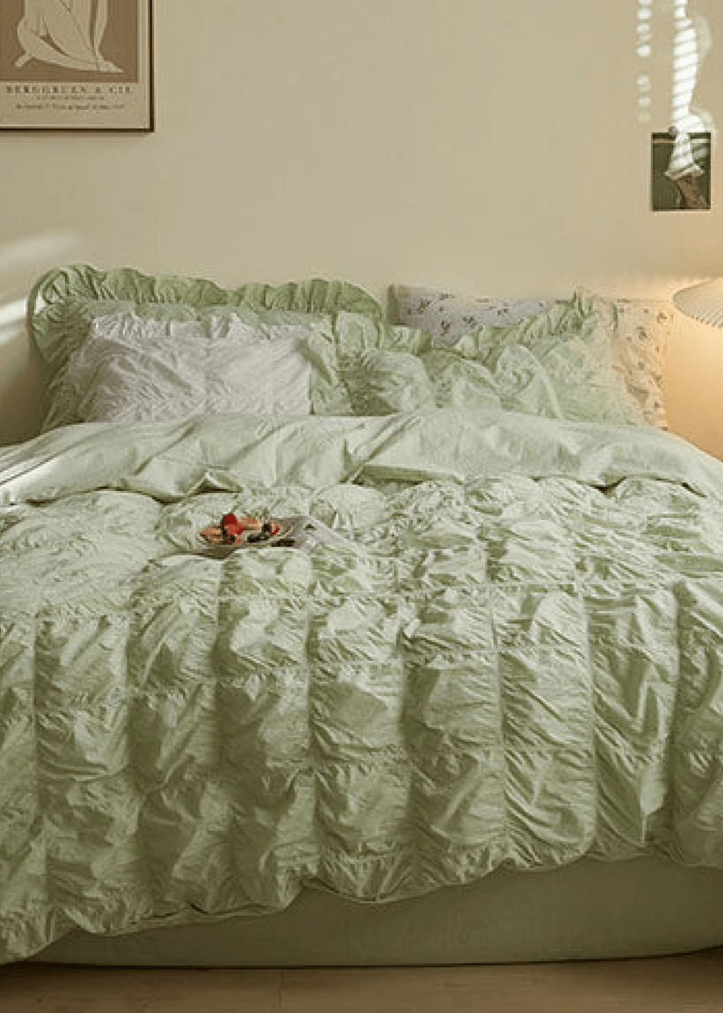 Earth Tone Marshmallow Puff Ruffle Bedding Set / Pumpkin Brown