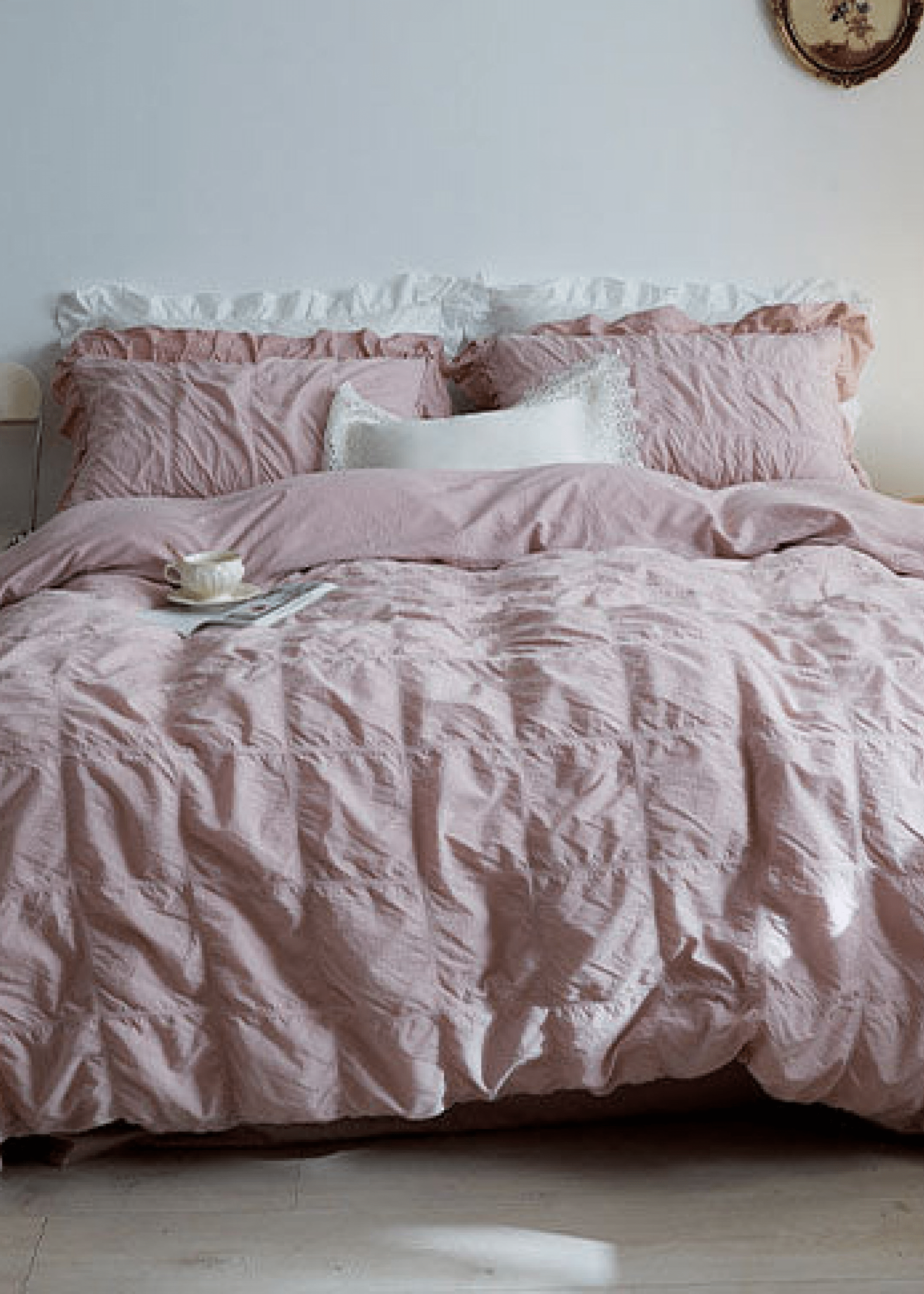 Earth Tone Marshmallow Puff Ruffle Bedding Set / Pumpkin Brown
