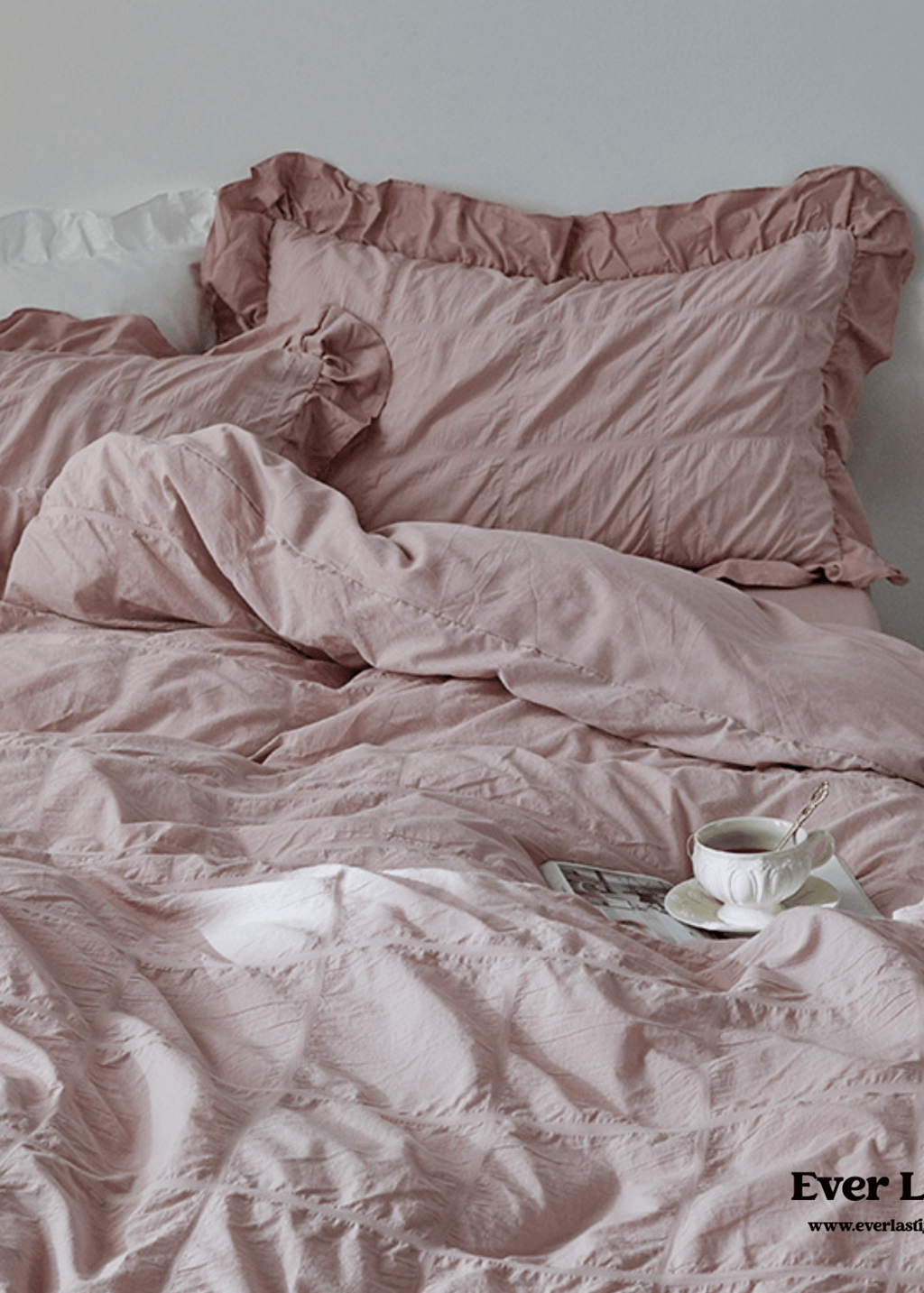 Earth Tone Marshmallow Puff Ruffle Bedding Set / Pumpkin Brown