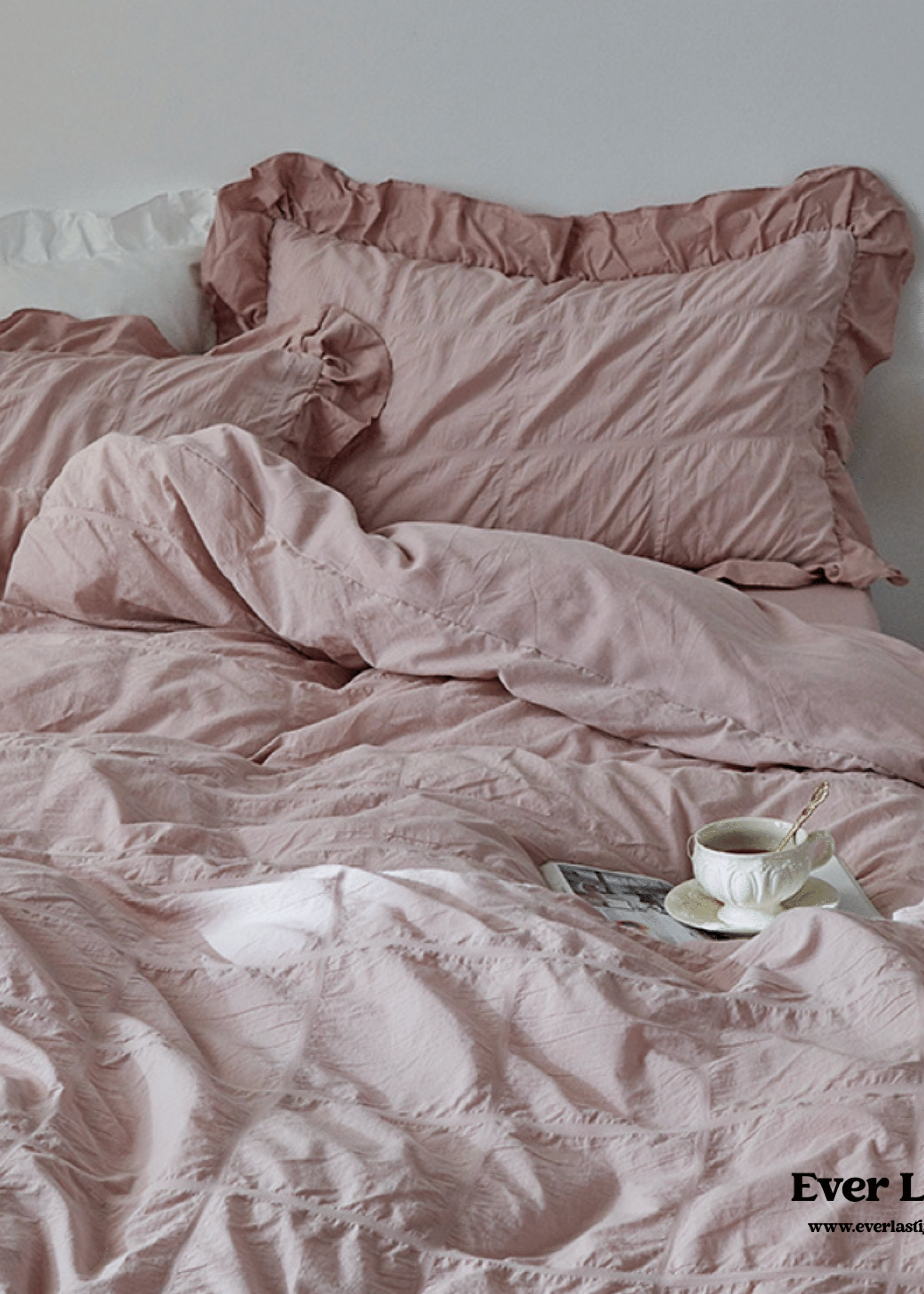 Earth Tone Marshmallow Puff Ruffle Bedding Set / Pumpkin Brown