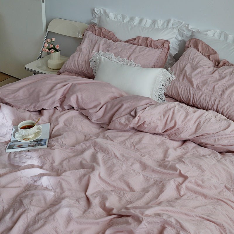 Earth Tone Marshmallow Puff Ruffle Bedding Set / Pumpkin Brown