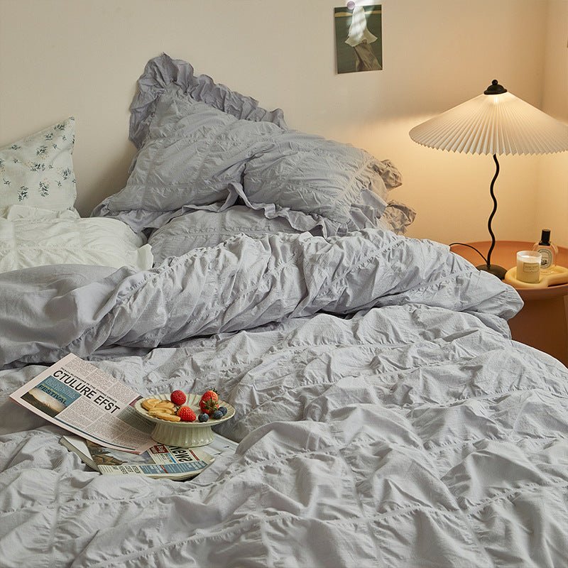 Earth Tone Marshmallow Puff Ruffle Bedding Set / Rust Pink