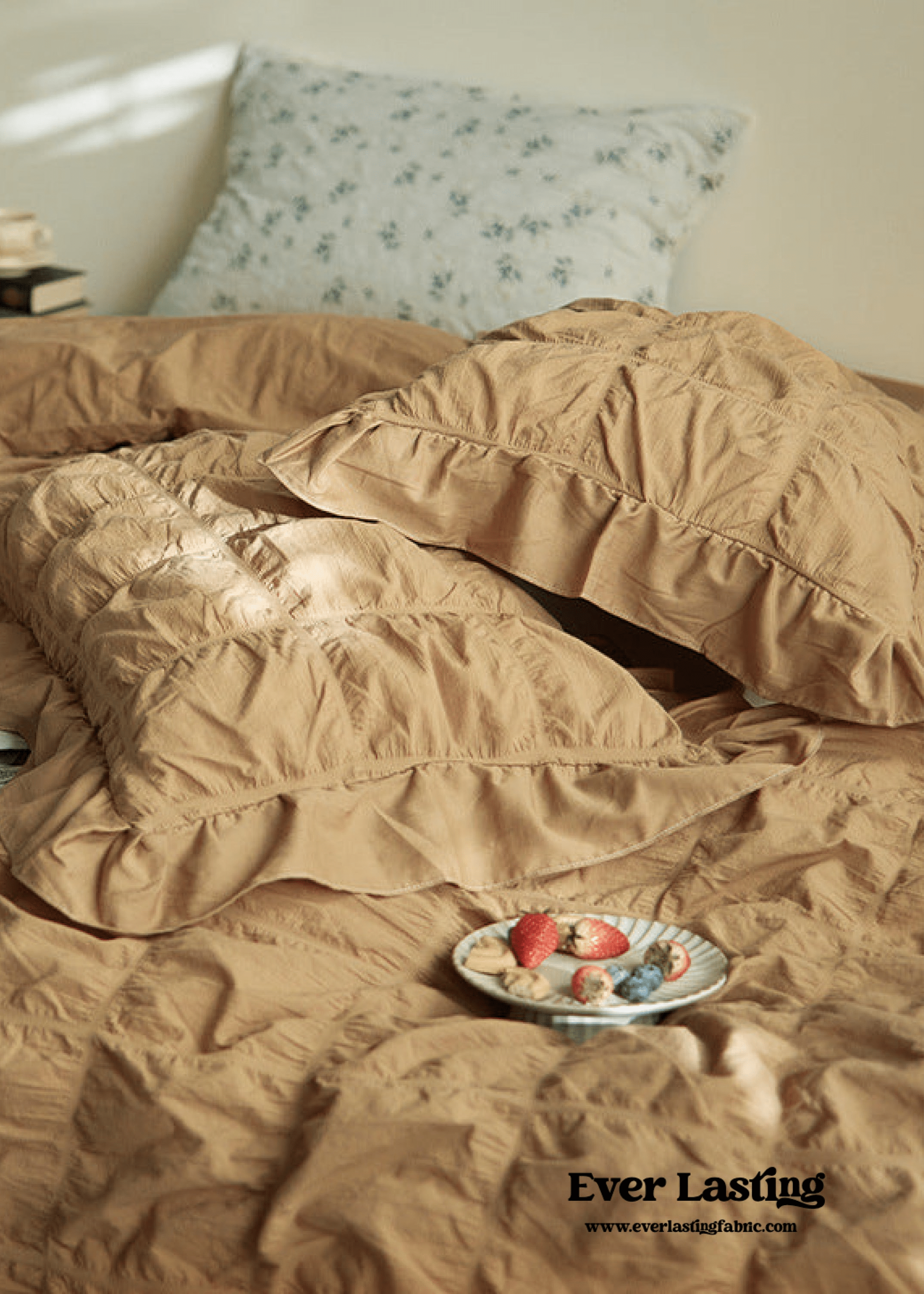 Earth Tone Marshmallow Puff Ruffle Bedding Set / Rust Pink