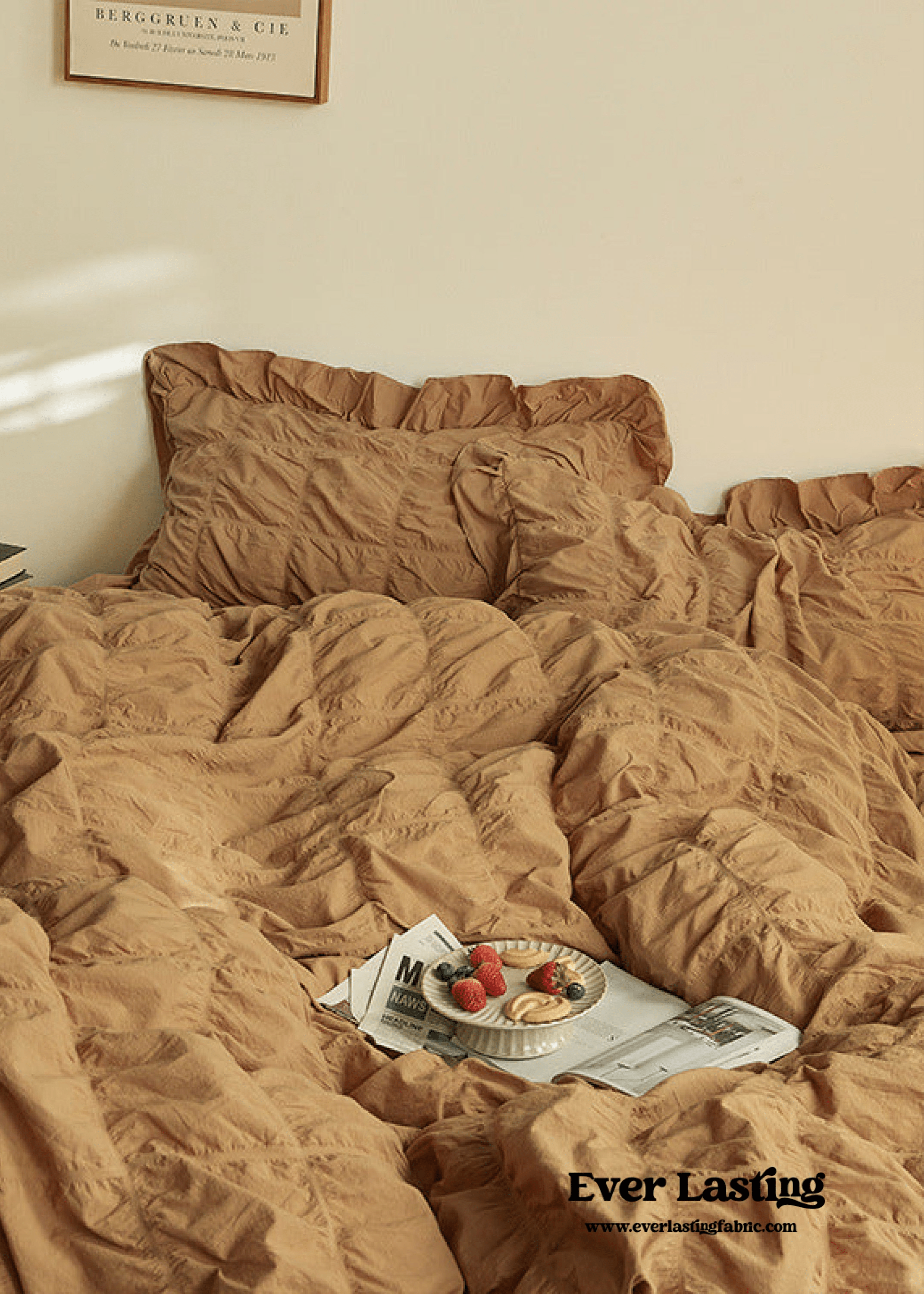 Earth Tone Marshmallow Puff Ruffle Bedding Set / Rust Pink
