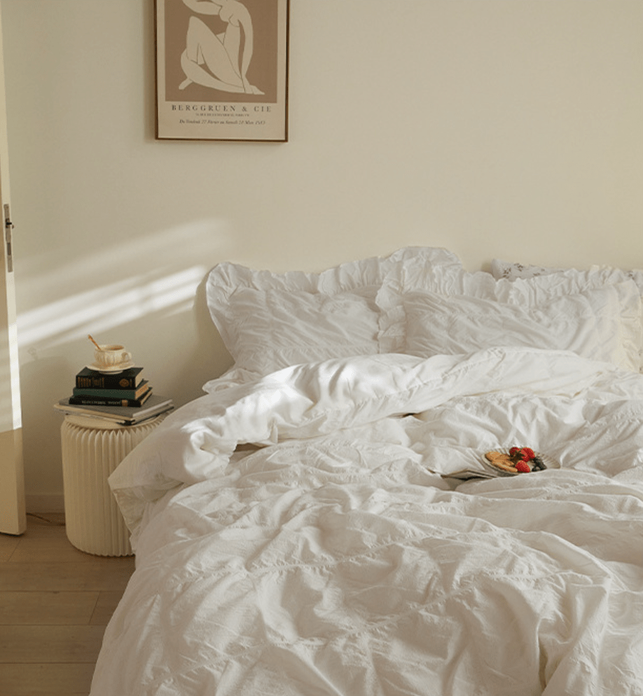 Earth Tone Marshmallow Puff Ruffle Bedding Set / Rust Pink