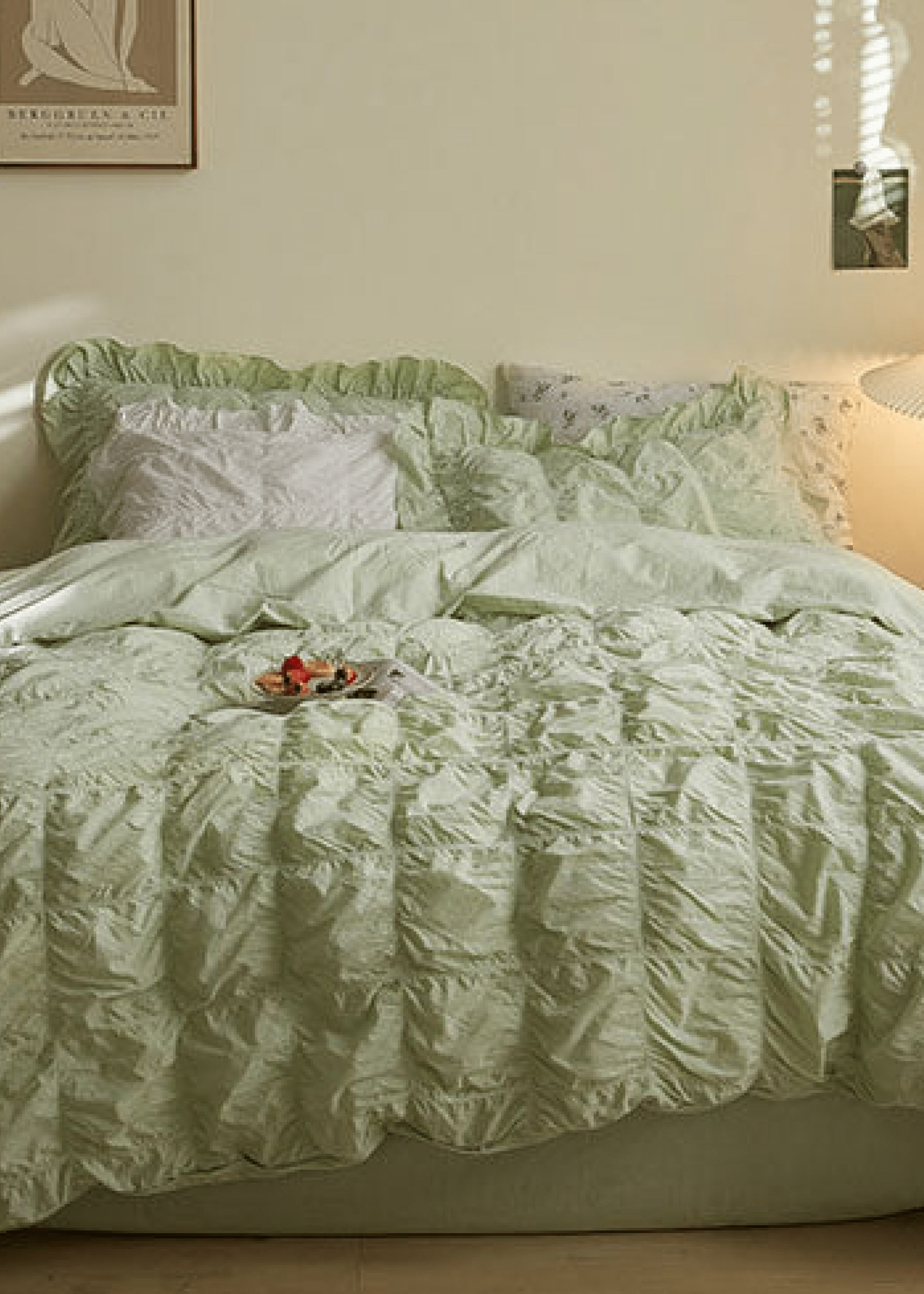 Earth Tone Marshmallow Puff Ruffle Bedding Set / Rust Pink