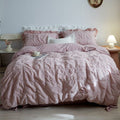 Earth Tone Marshmallow Puff Ruffle Bedding Set / Rust Pink