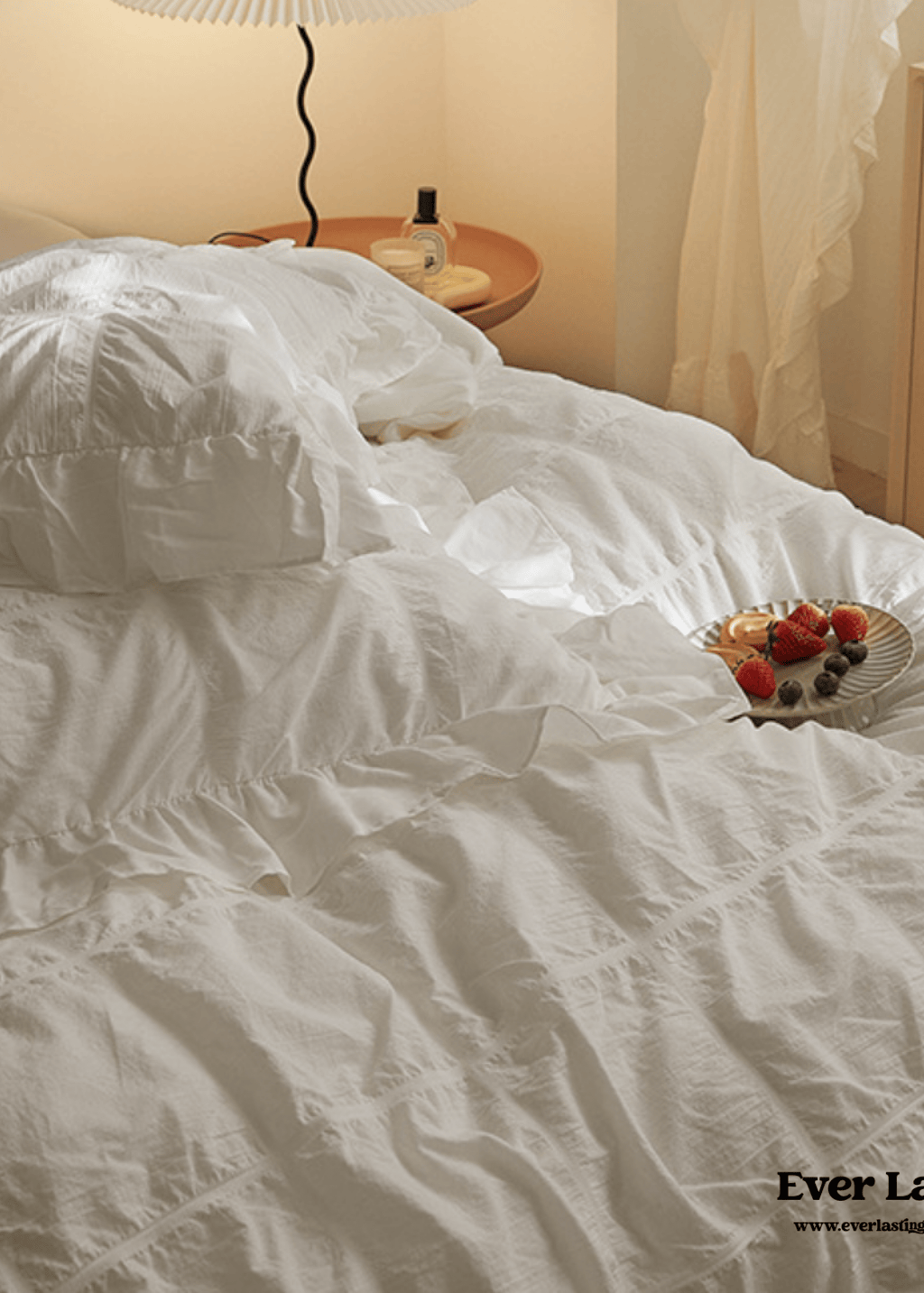 Earth Tone Marshmallow Puff Ruffle Bedding Set / Rust Pink